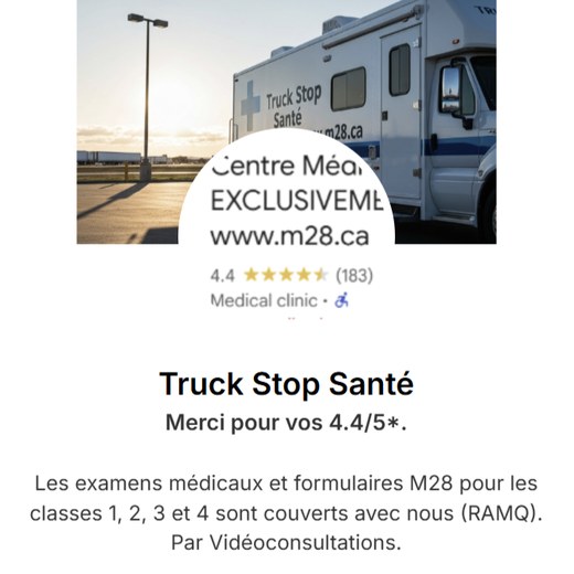 Avis Google — Truck Stop Santé, 4,4 sur 5, 183 avis
